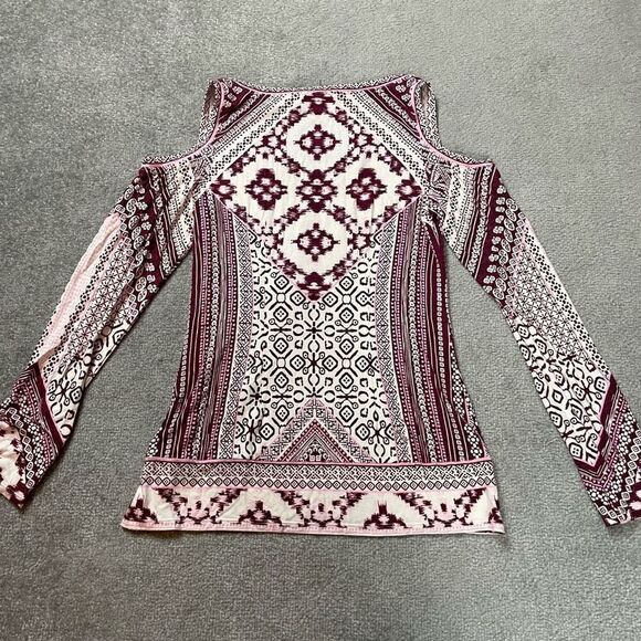 Hale Bob Women’s XS Cold Shoulder Long Sleeve Mixed Media Blouse Top Shirt NWOT - Picture 3 of 4